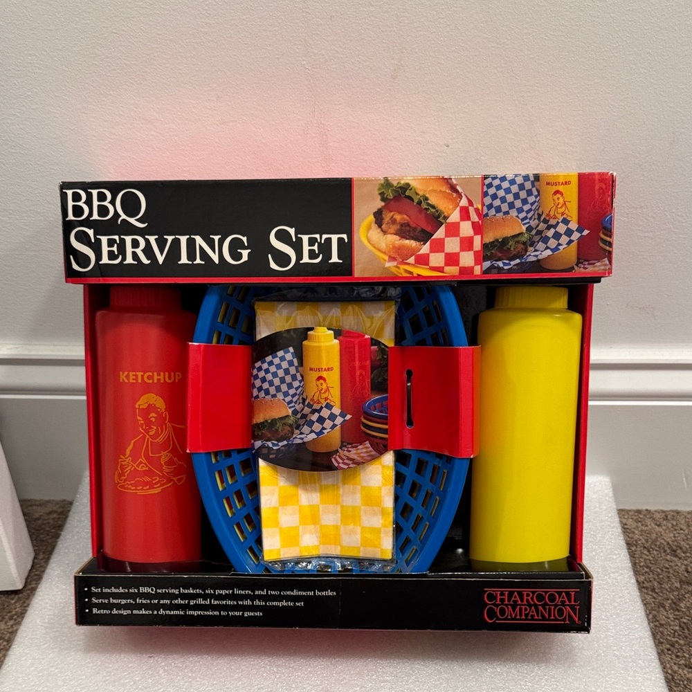 BBQ barbecue serving set charcoal companion baskets napkins condiment bottles